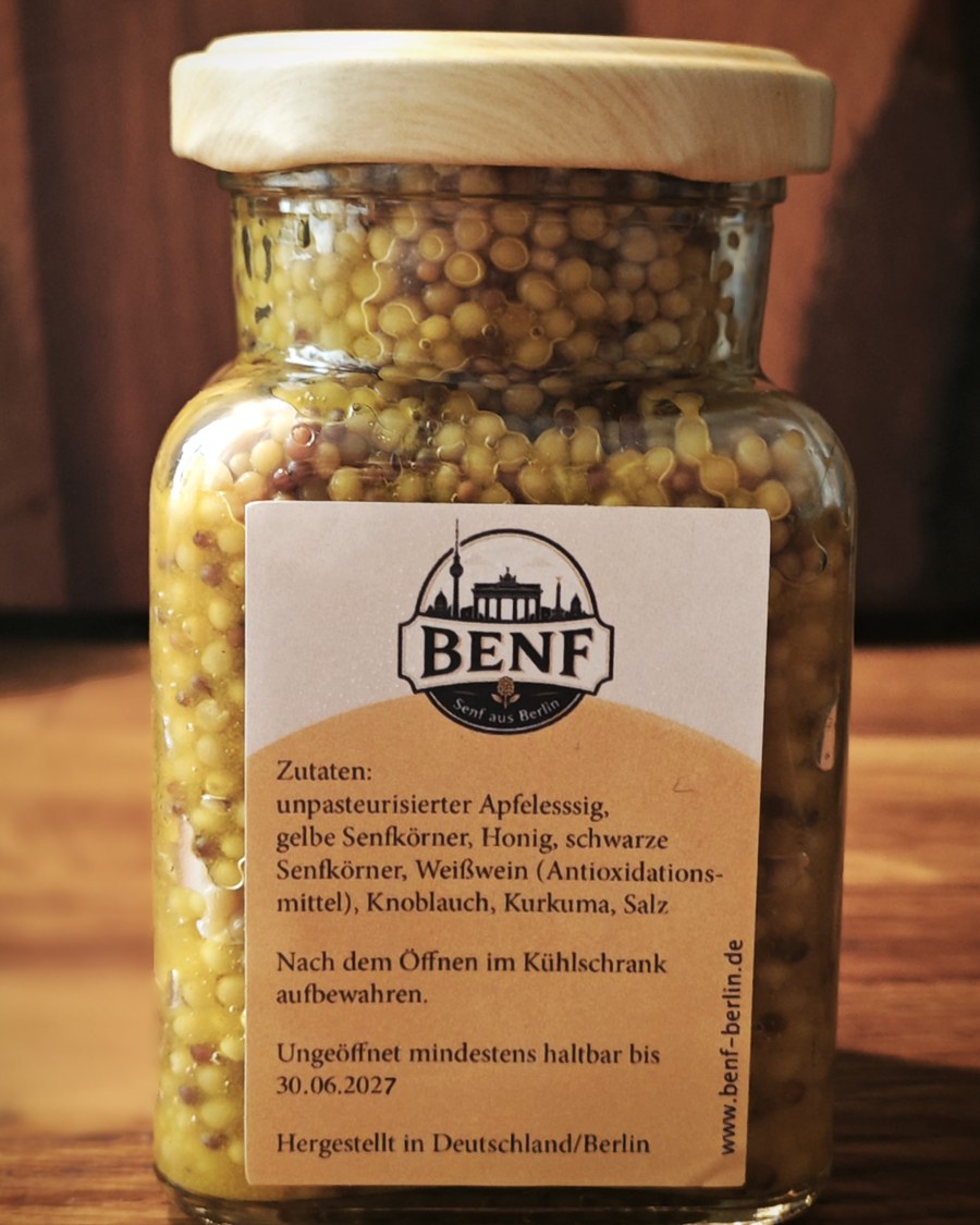 Rückseite eines BENF-Glases mit der Zutatenliste